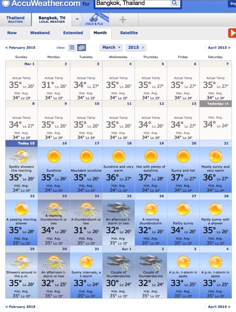 Bangkok March Weather 2015 AccuWeather Forecast for Krung Thep Thailand